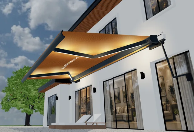 Vue 3D d’un produit configurable (pergola) pour illustrer Portugal : logiciel de configurateur 3D sur mesure et déploiement.