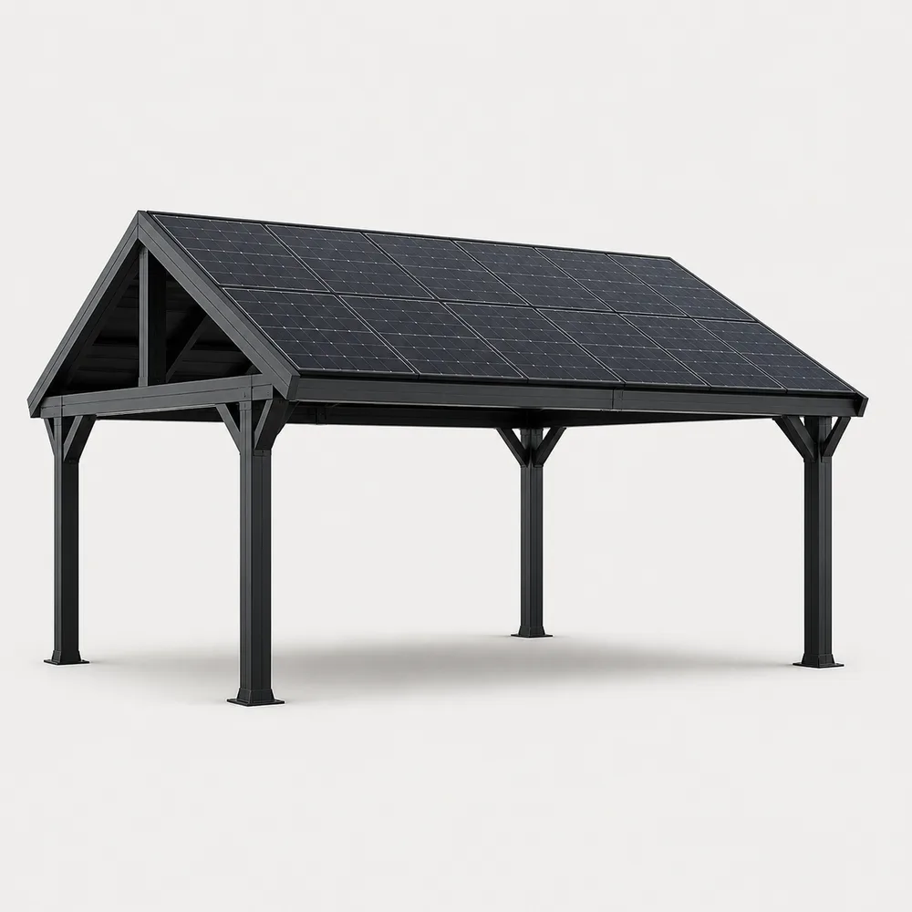 Vue 3D d’un produit configurable (pergola) pour illustrer Brésil : logiciel de configurateur 3D sur mesure et déploiement.
